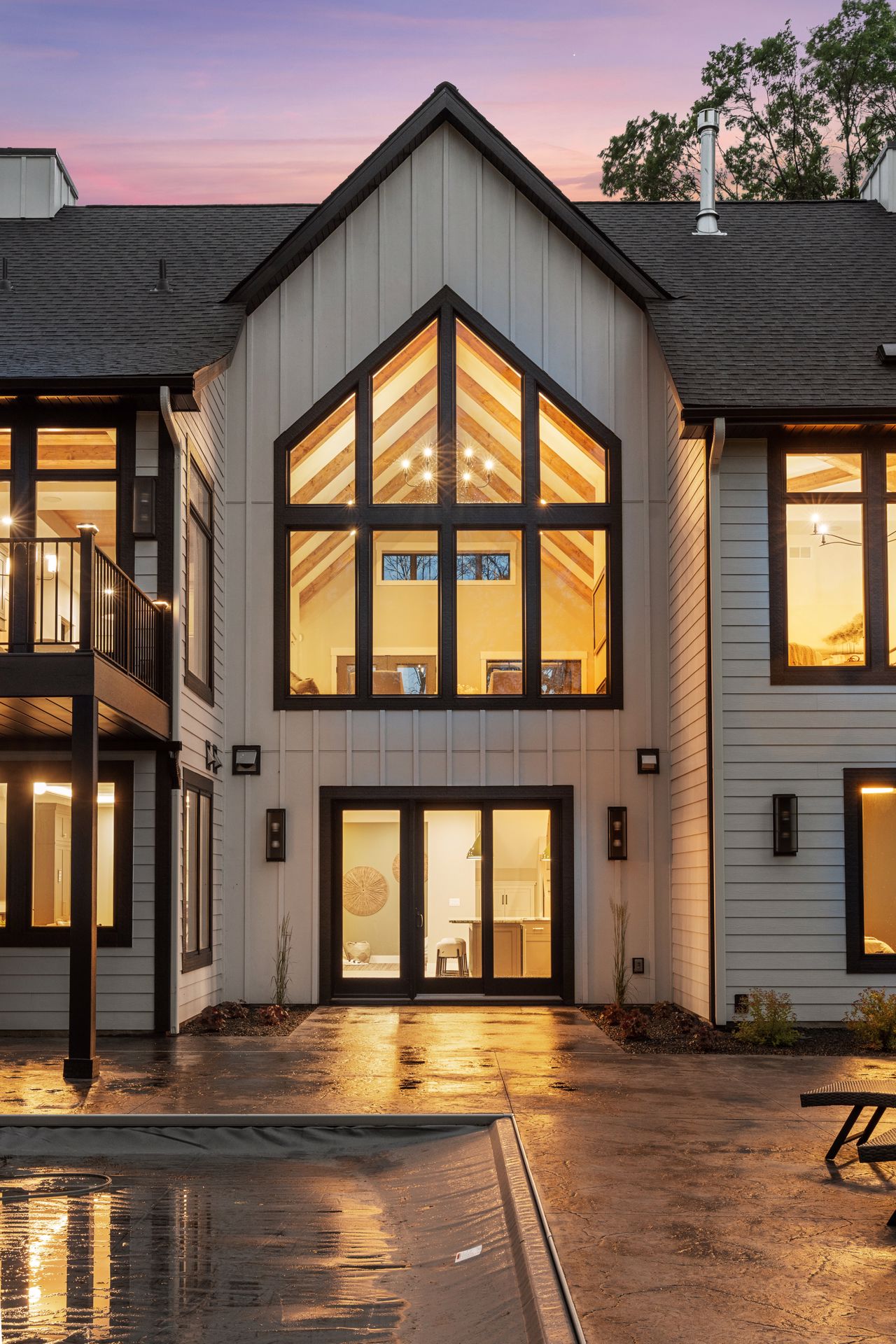 Rear view from exterior of home interior lights